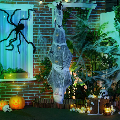 55.9 Inch Life Size Hanging Mummy with Spider Web, Animated, Motion Activated