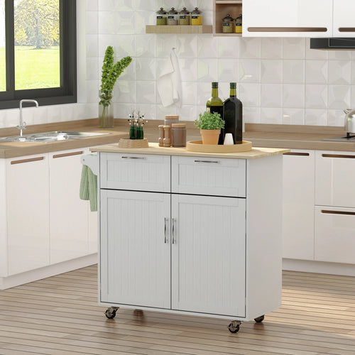 Rolling Kitchen Island, Cart with 2 Drawers, 2 Door Cabinets, 2-Doors, Grey