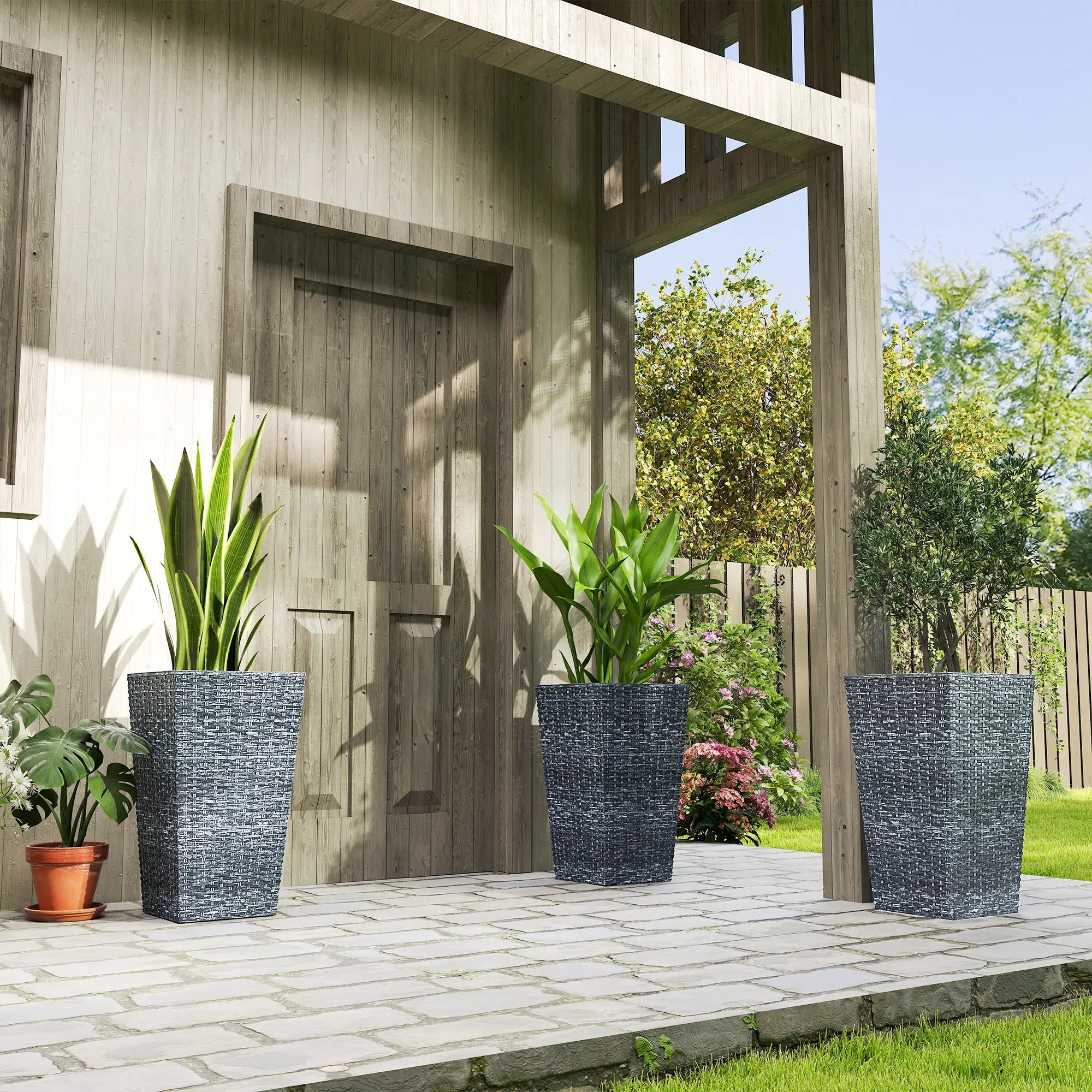 Set of 3 Tall Plant Stand, Outdoor Indoor Flower Pot, Mixed Grey, Grey Garden Accessories at Gallery Canada