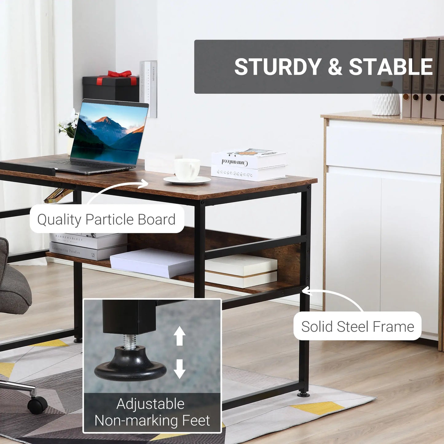 Adjustable Drafting Table, Art Desk, Tiltable Tabletop, Storage Shelf, Rustic Brown, Brown Writing Desks at Gallery Canada