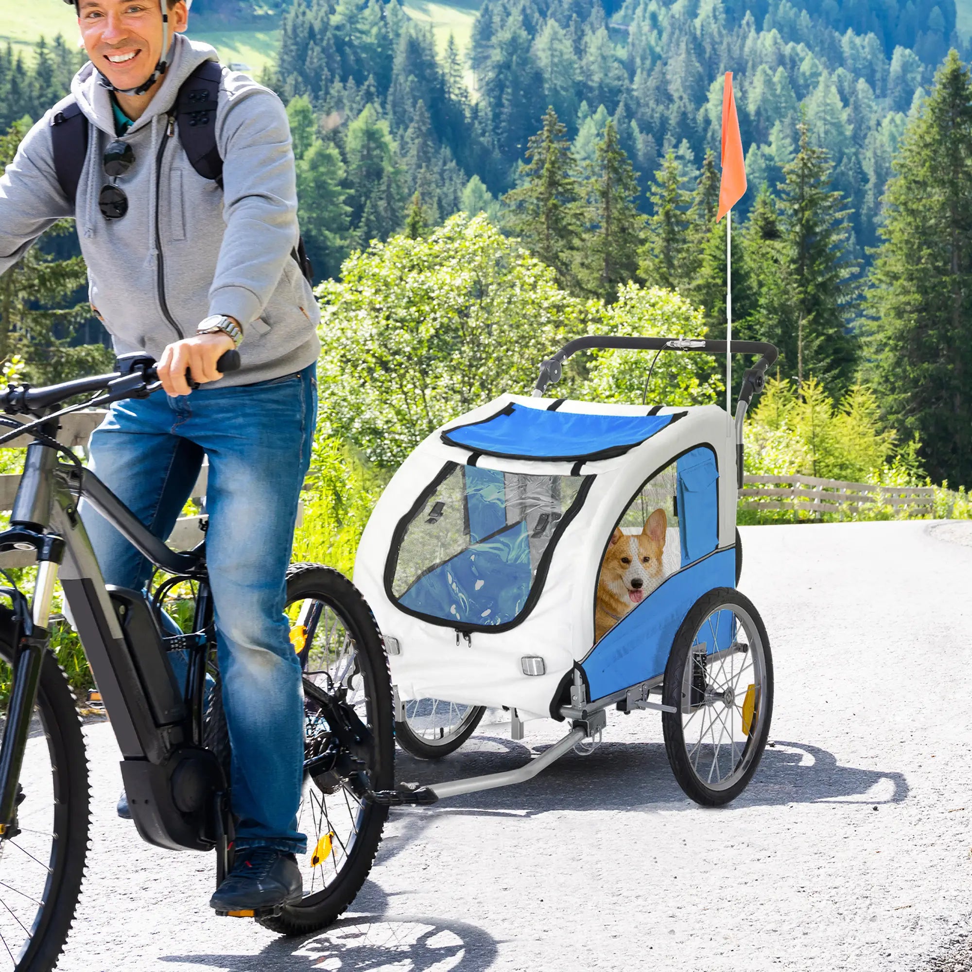 Dog Bike Trailer, 2-In-1 Pet Stroller, Bicycle Wagon, Blue Dog Bike Trailers & Strollers at Gallery Canada