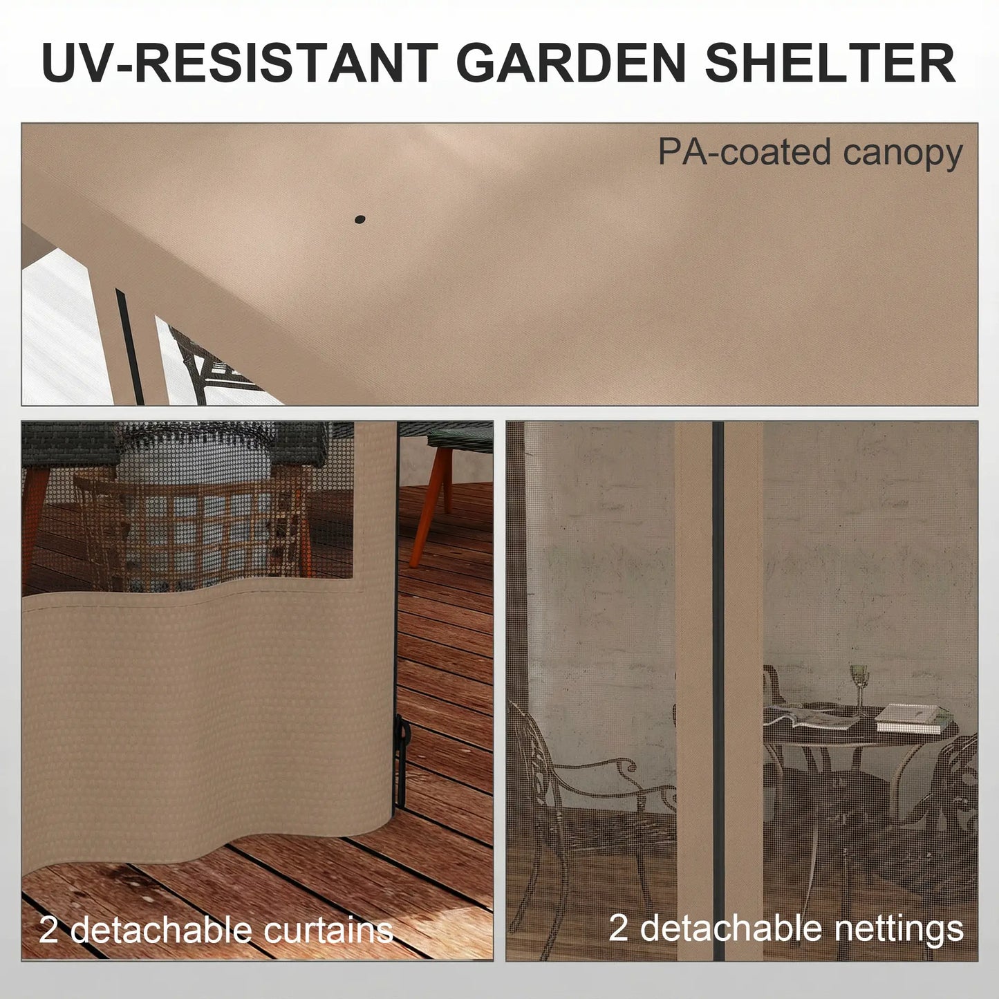 10' x 10' Wall Pergola, With Curtains and Nettings, Khaki Pergolas at Gallery Canada