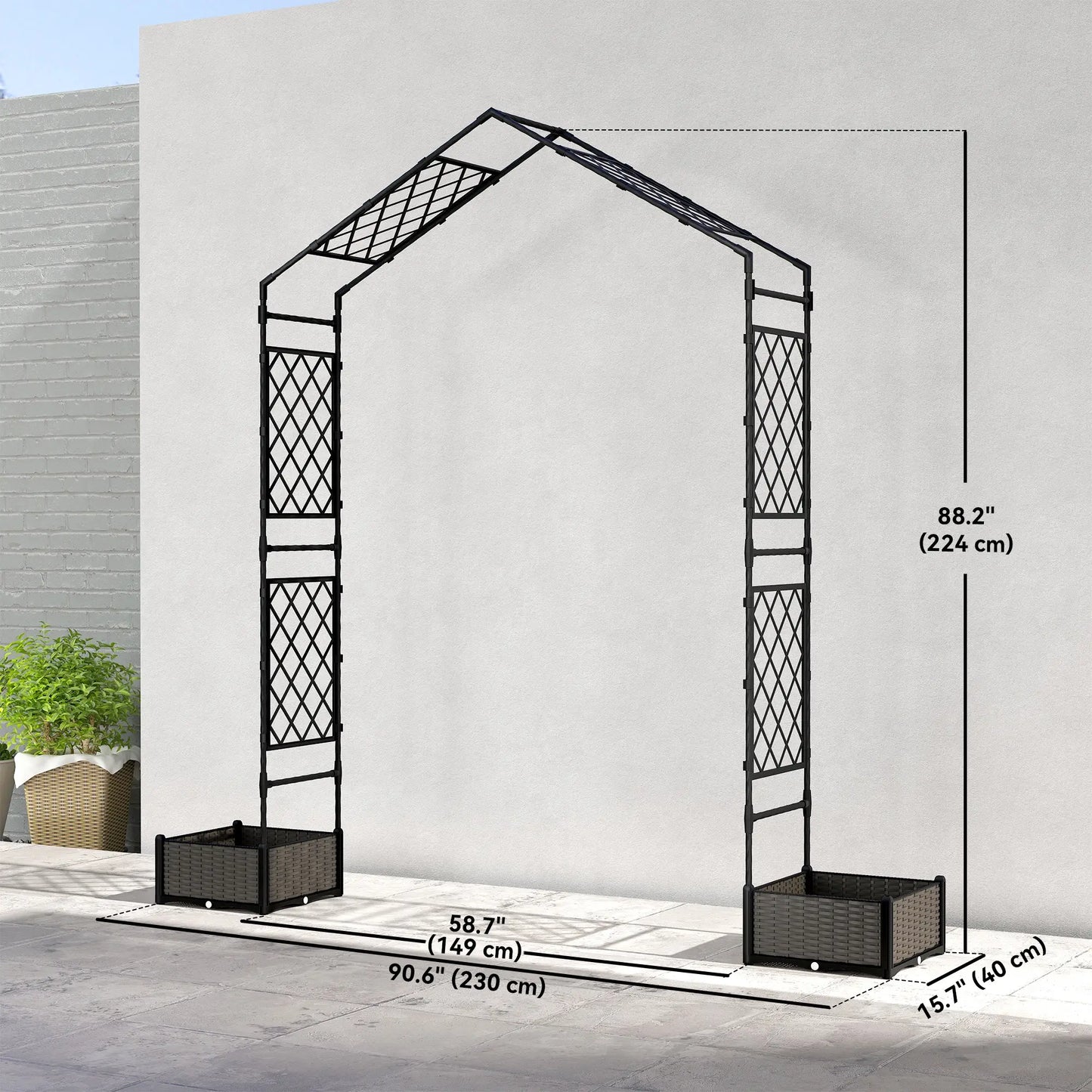 Garden Arch Trellis Arbor With 2 Planter Boxes, 90.6" x 15.7" x 88.2", Black Garden Arches at Gallery Canada