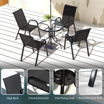 Five-Piece Steel Patio Set, Glass-Top Table, Black Outdoor Dining Sets at Gallery Canada