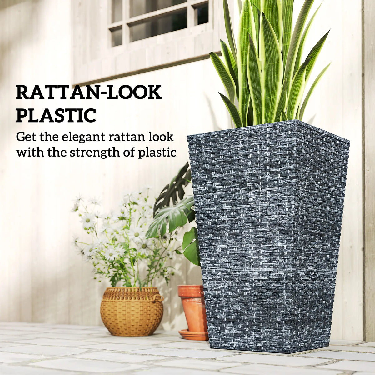 Set of 3 Tall Plant Stand, Outdoor Indoor Flower Pot, Mixed Grey, Grey Garden Accessories at Gallery Canada