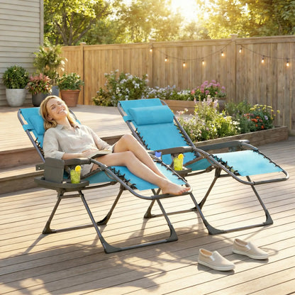 Folding Reclining Outdoor Lounge Chair, Set of 2, Sky Blue Lounger Chairs at Gallery Canada