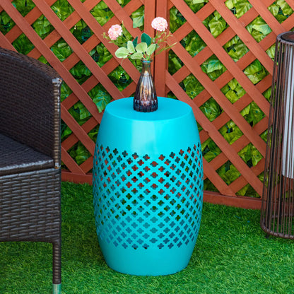12.5" Steel Round Drum Patio Table, Indoor Outdoor, Teal Patio Dinning Tables at Gallery Canada