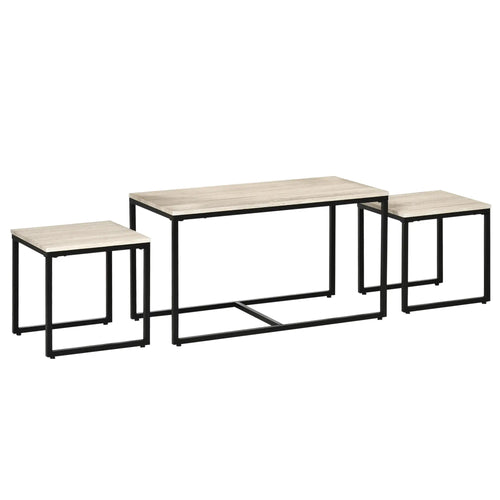 Nesting Coffee Table Set of 3, Metal Frame, Natural, Black
