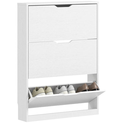 Narrow Shoe Cabinet 3 Flip Drawers, 31.5"W x 6.7"D x 42.5"H, White Shoe Storage Cabinets & Racks at Gallery Canada