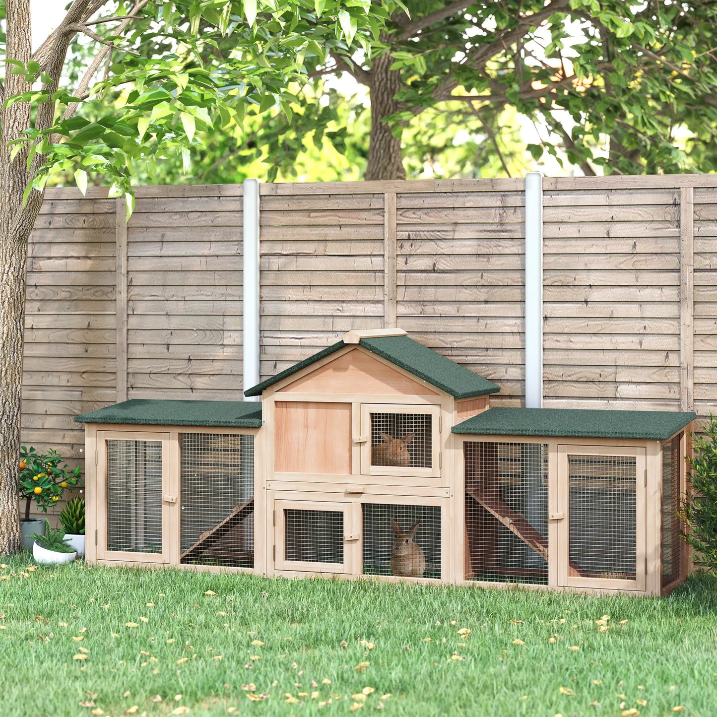 Large Rabbit Hutch, Bunny Cage, Guinea Pig House, 83"x18"x33", Natural Rabbit Hutch at Gallery Canada