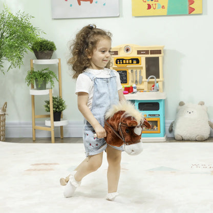 Unicorn Stick Horse, Plush Hobby Horse with Wood Wheels, Neighing Sounds, Brown Rocking Horses at Gallery Canada