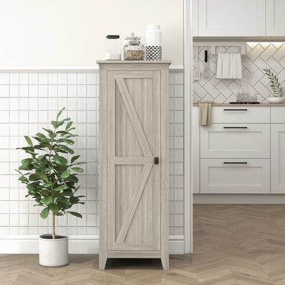 48" Kitchen Pantry Cabinet, Barn Door, Adjustable Shelves, Grey Wood Grain, Grey Kitchen Pantry Cabinets at Gallery Canada