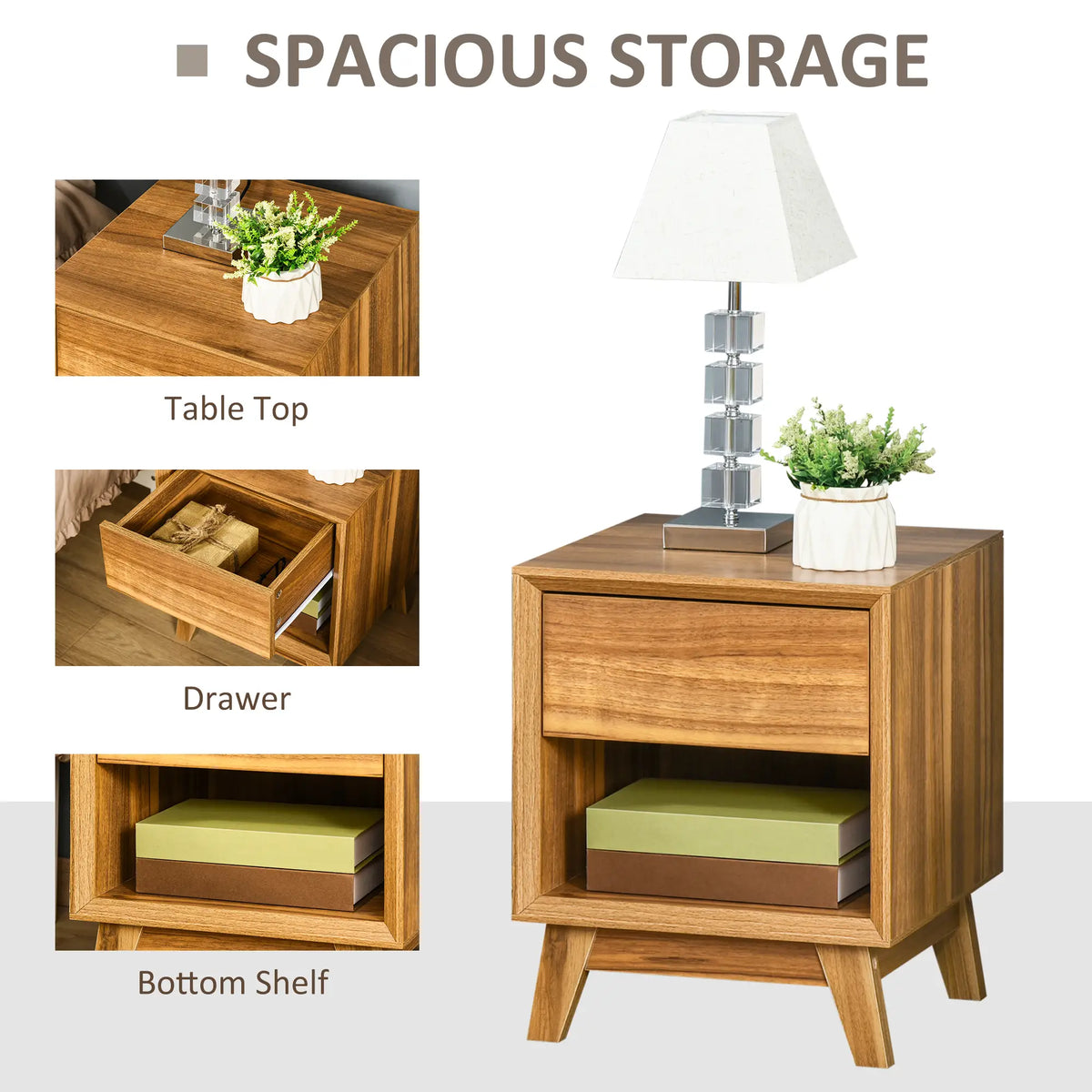 Walnut Brown Nightstand With Drawer & Shelf, Bedroom Side Table, Brown Bedside Tables at Gallery Canada