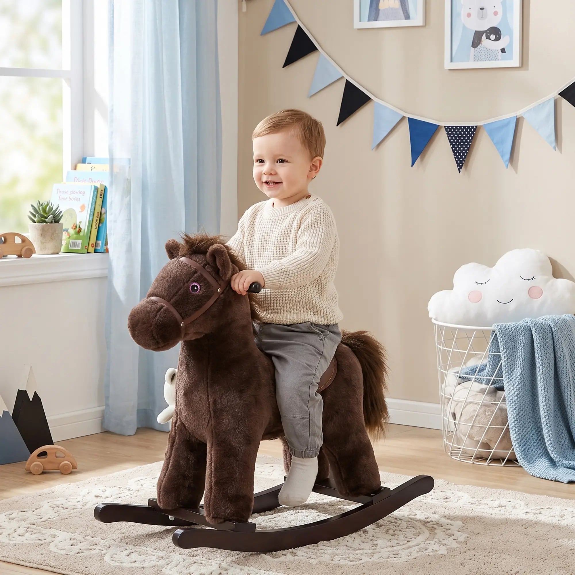 Kids Plush Ride-On Rocking Horse, Bear Toy, Realistic Sounds, Brown Rocking Horses at Gallery Canada