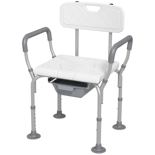3-in-1 Shower Chair with Back, Adjustable Commode, Raised Toilet Seat Bath Chairs White at Gallery Canada