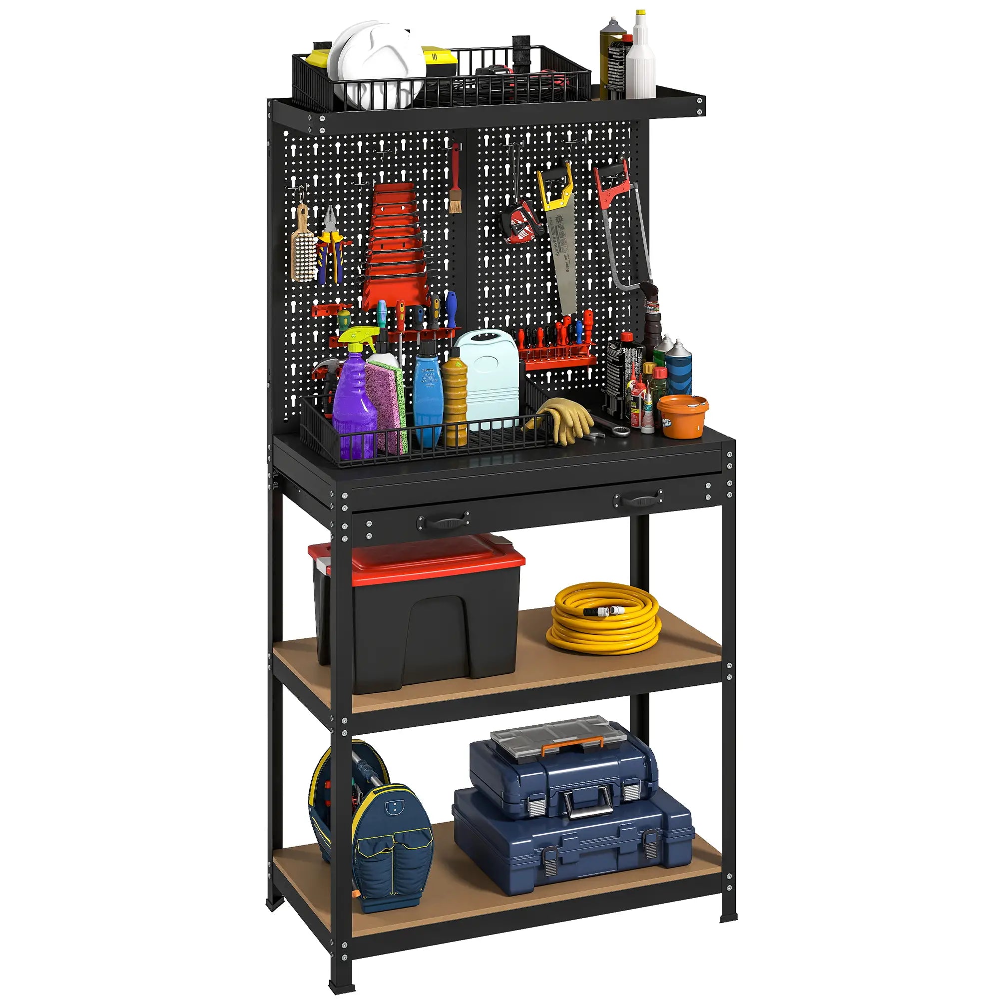 31.5 Inch Workbench with Pegboard, 2 Shelves, Drawer, Black Tool Organizers at Gallery Canada
