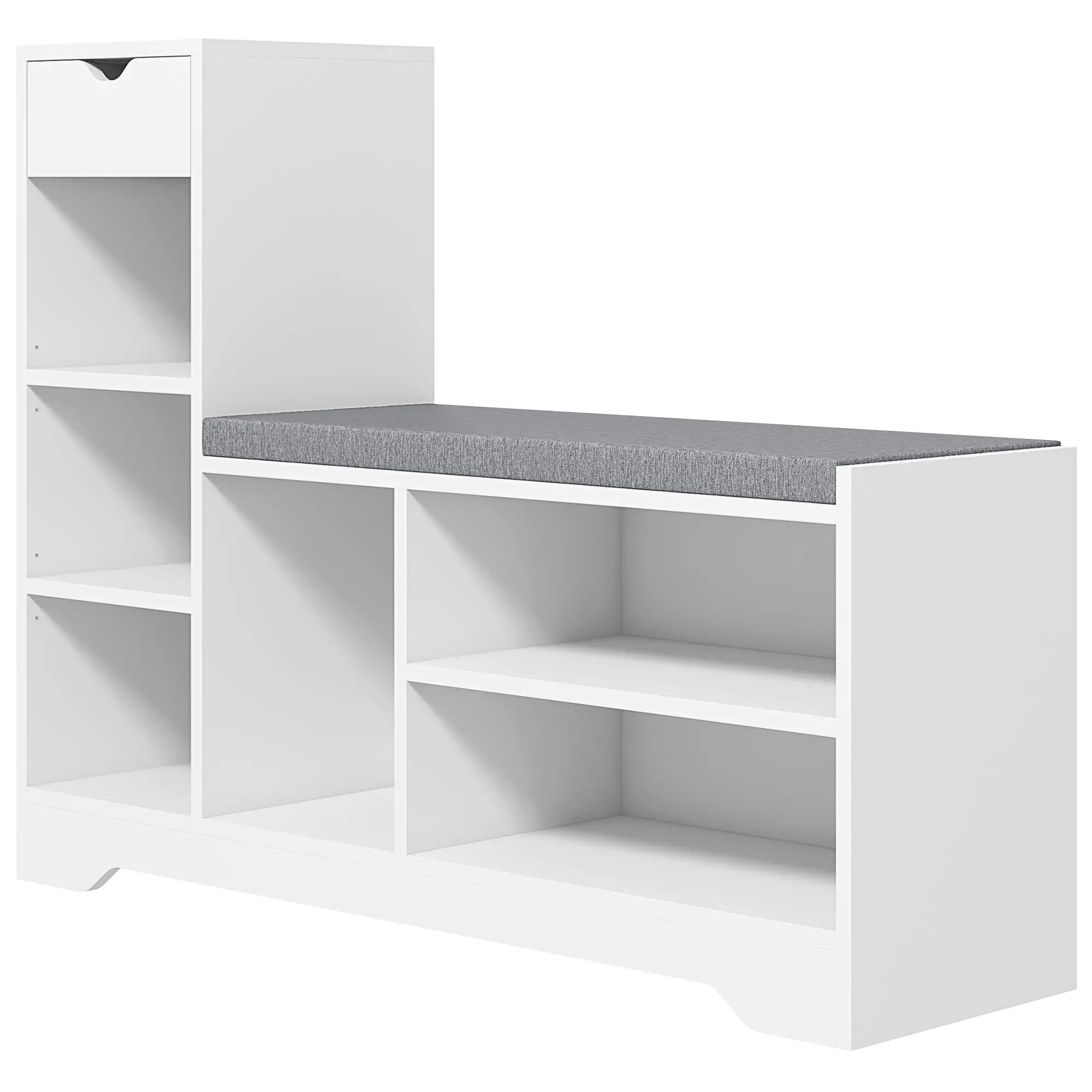 Upholstered Shoe Storage Bench With Seat, Drawer, 6 Shelves, White Shoe Storage Cabinets & Racks White, Grey at Gallery Canada