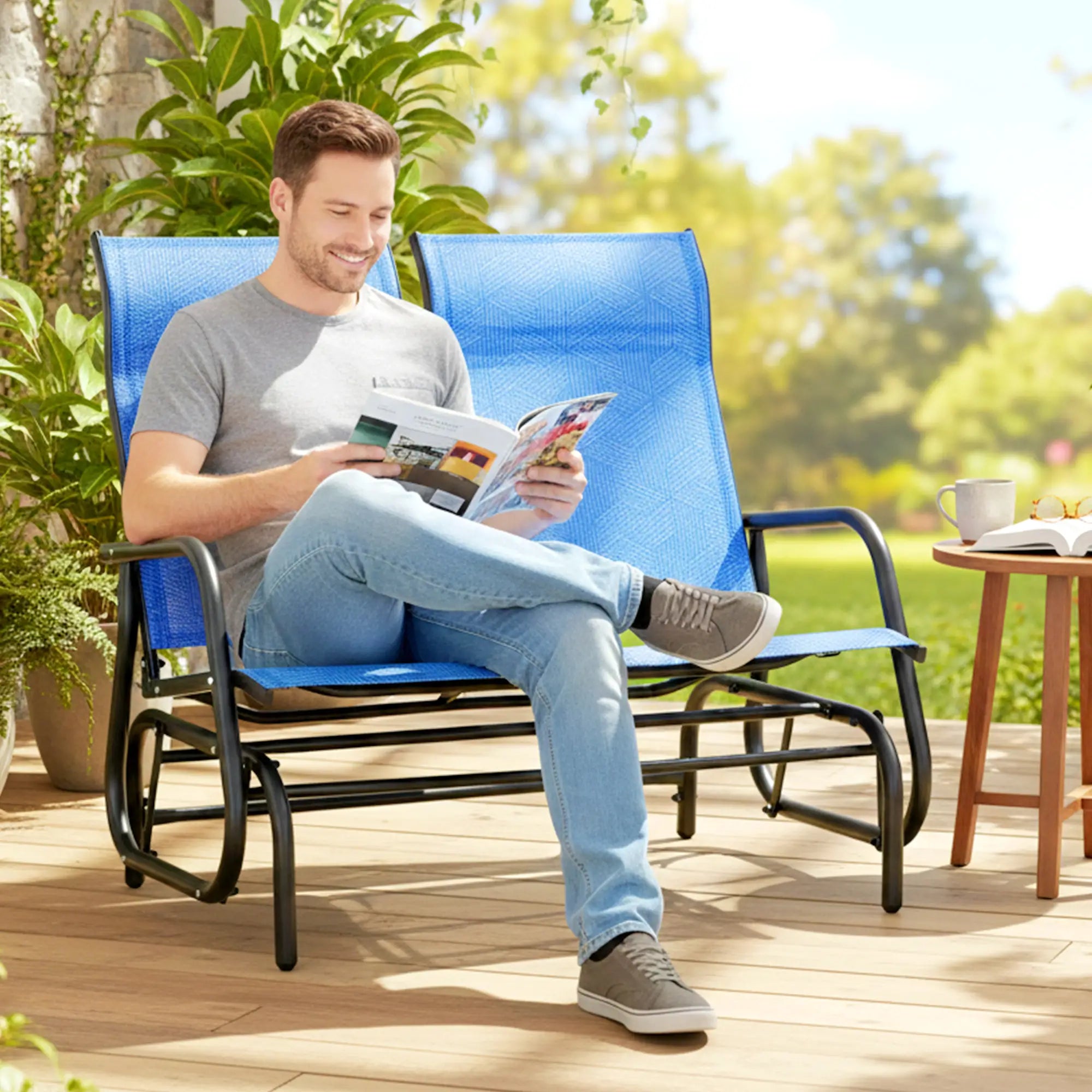 Outdoor Glider Bench, 2 Person Patio Glider, Blue Outdoor Gliders at Gallery Canada