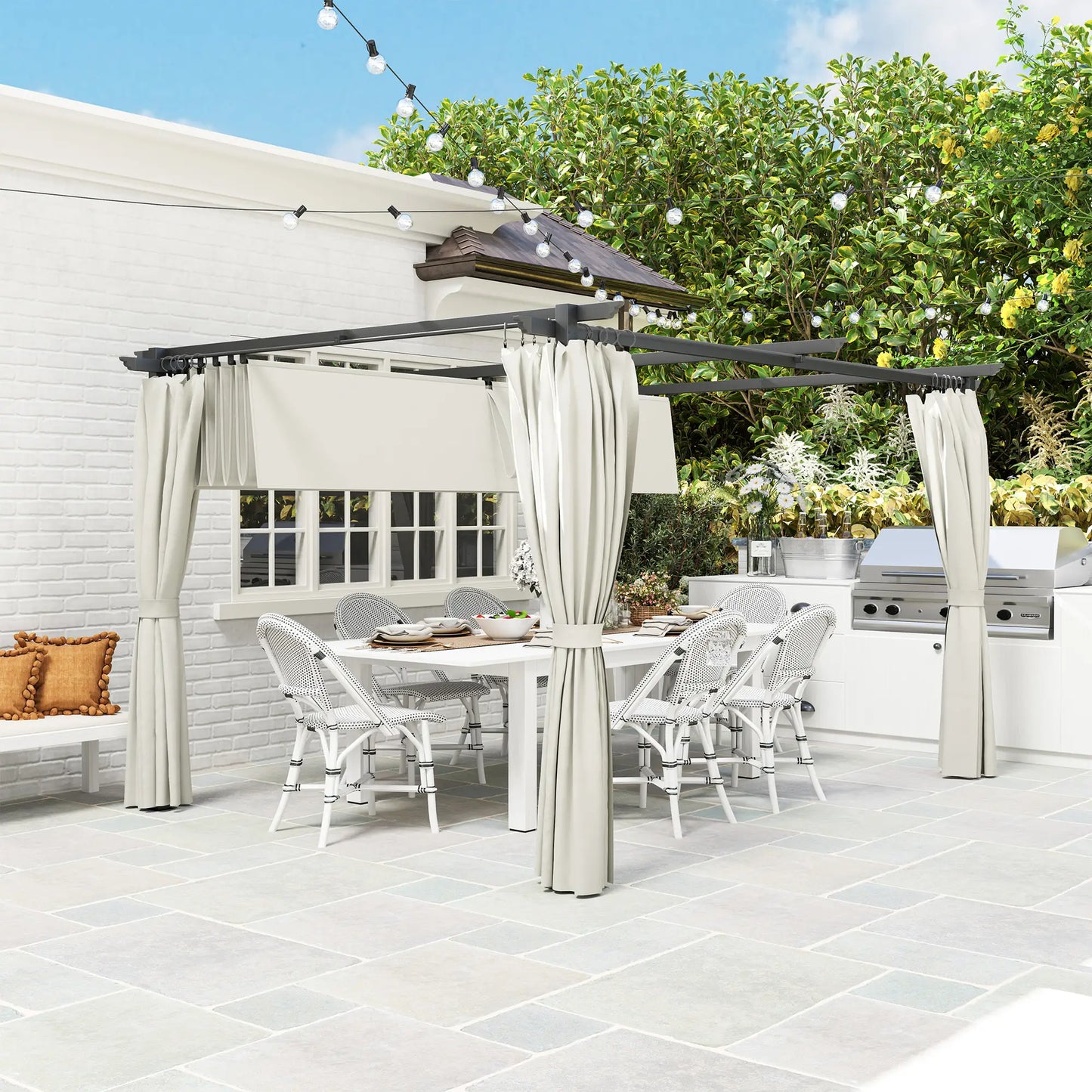 10' x 13' Pergola With Retractable Canopy, Curtains, UPF30+ Sun Shade Pergolas at Gallery Canada