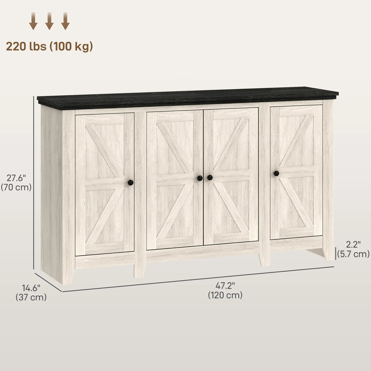 Rustic Sideboard, Buffet Cabinet, Adjustable Shelves, White Wood Grain, White Storage Cabinets at Gallery Canada