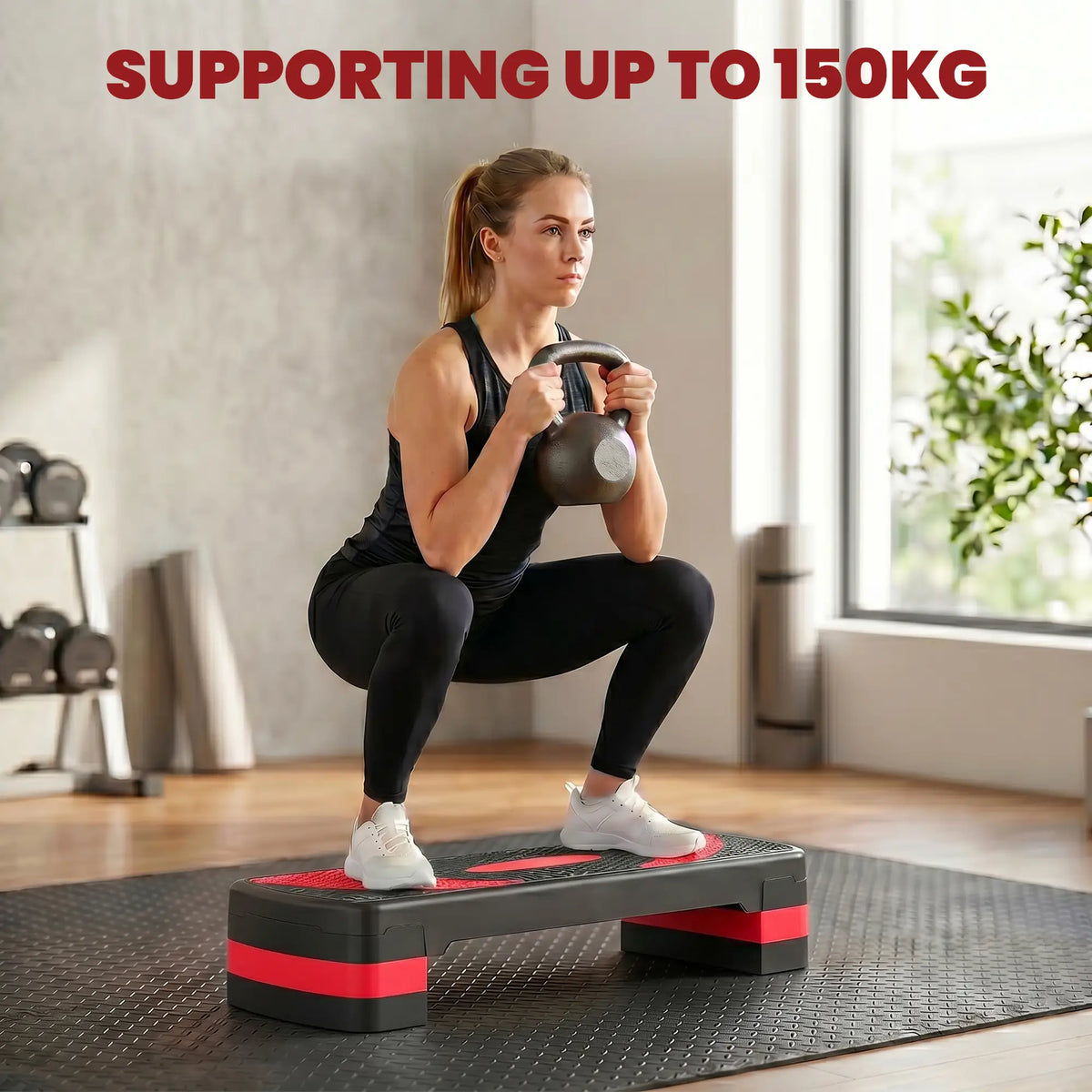 Adjustable Aerobic Stepper, Exercise Step Platform, 4"-6"-8", Red Aerobic Equipment at Gallery Canada