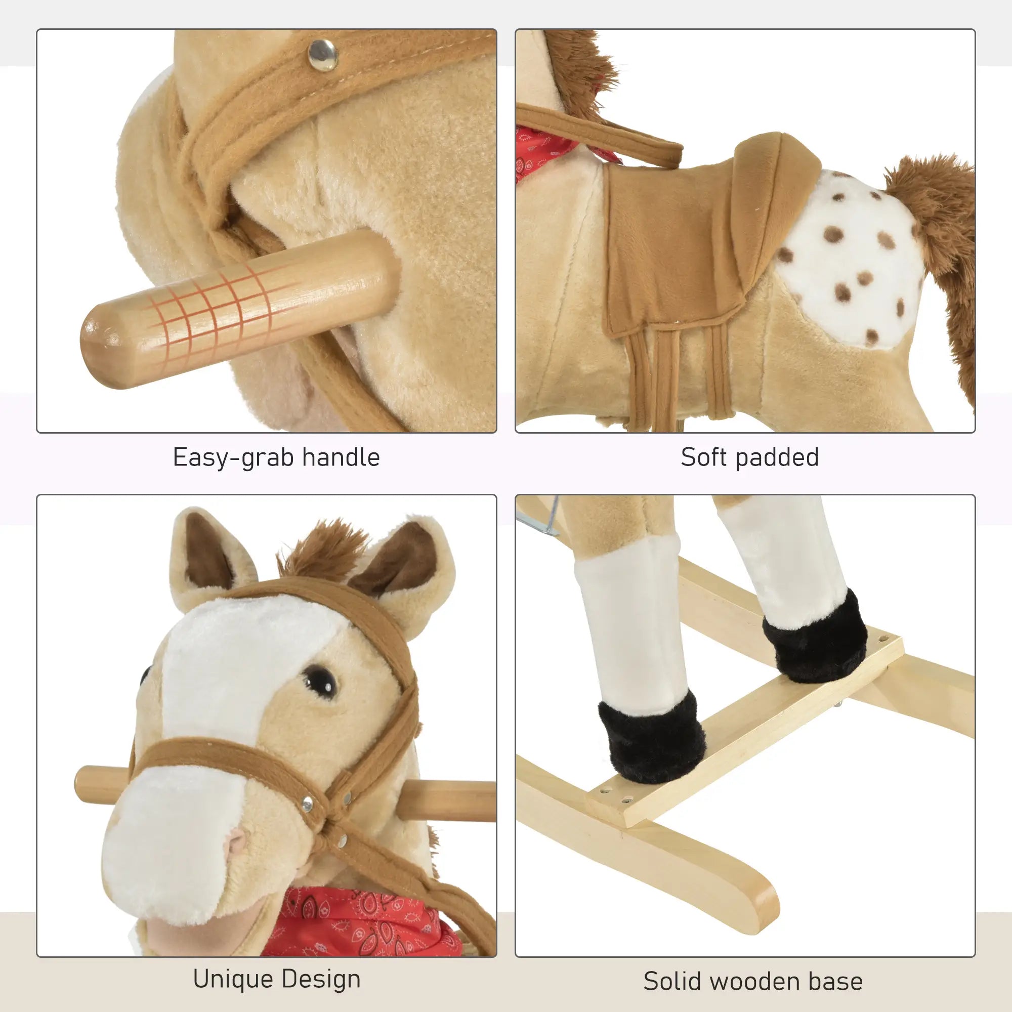 Kids Plush Ride-On Rocking Horse, Realistic Sounds, 3-6 Years, Beige Rocking Horses at Gallery Canada