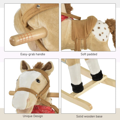 Kids Plush Ride-On Rocking Horse, Realistic Sounds, 3-6 Years, Beige Rocking Horses at Gallery Canada