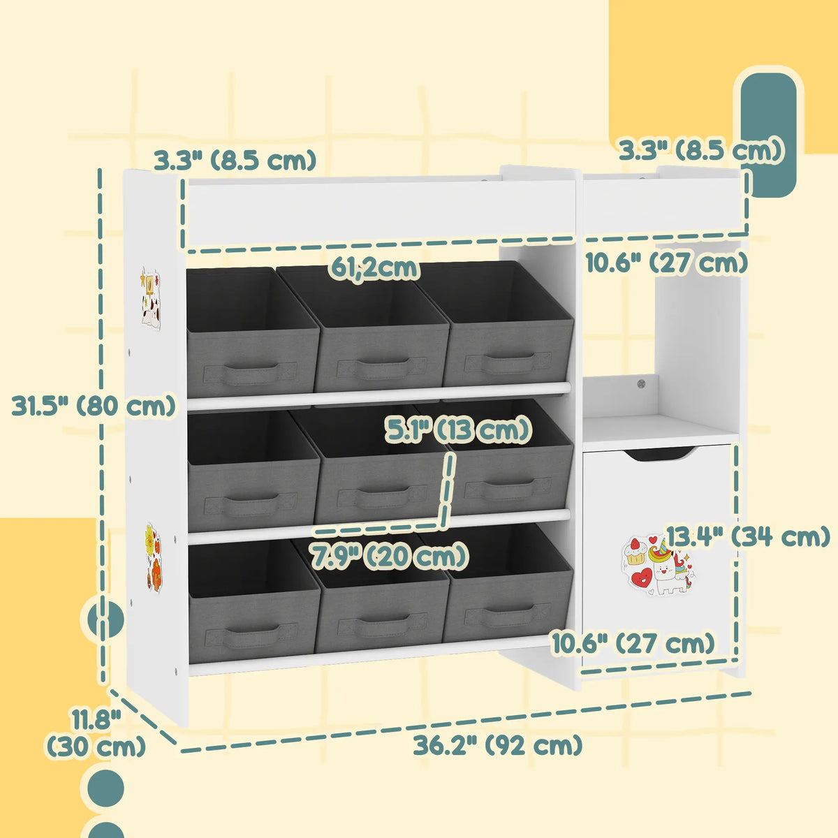Toy Storage Organizer, 9 Non-Woven Fabric Boxes, White Bookshelves & Bookcases at Gallery Canada