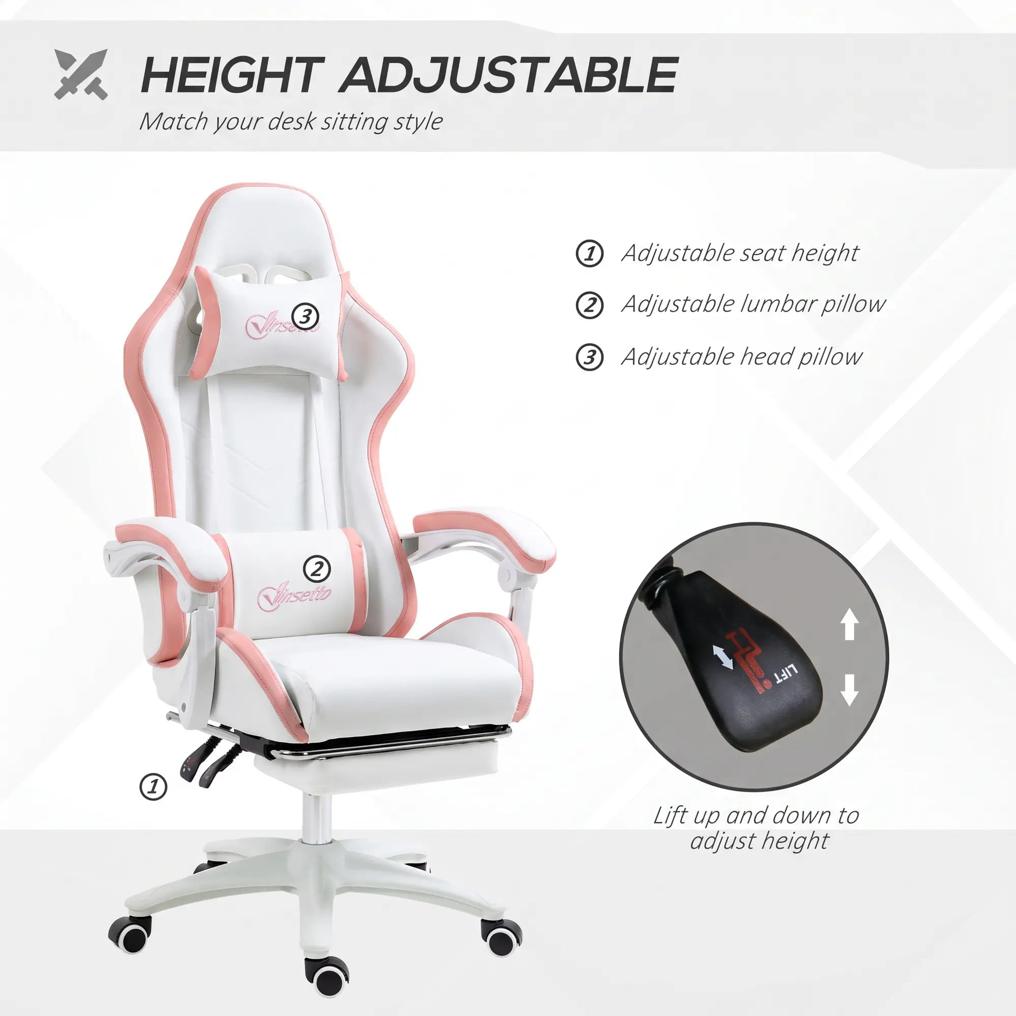 Computer Gaming Chair, PU Leather, 135° Reclining Back, White Video Game Chairs at Gallery Canada