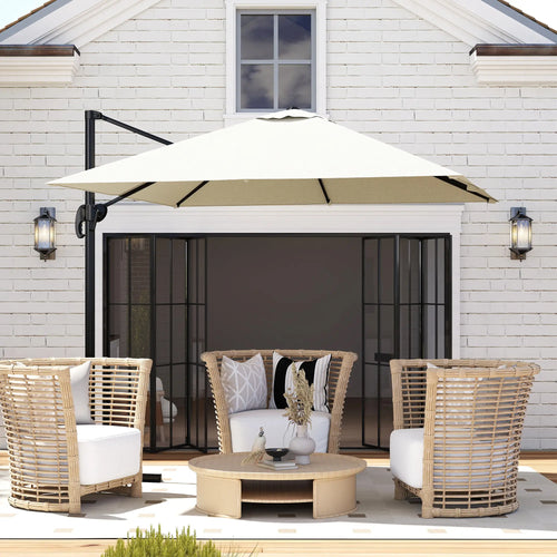 8' x 8' Square Patio Umbrella, 360° Rotation, Aluminum, White