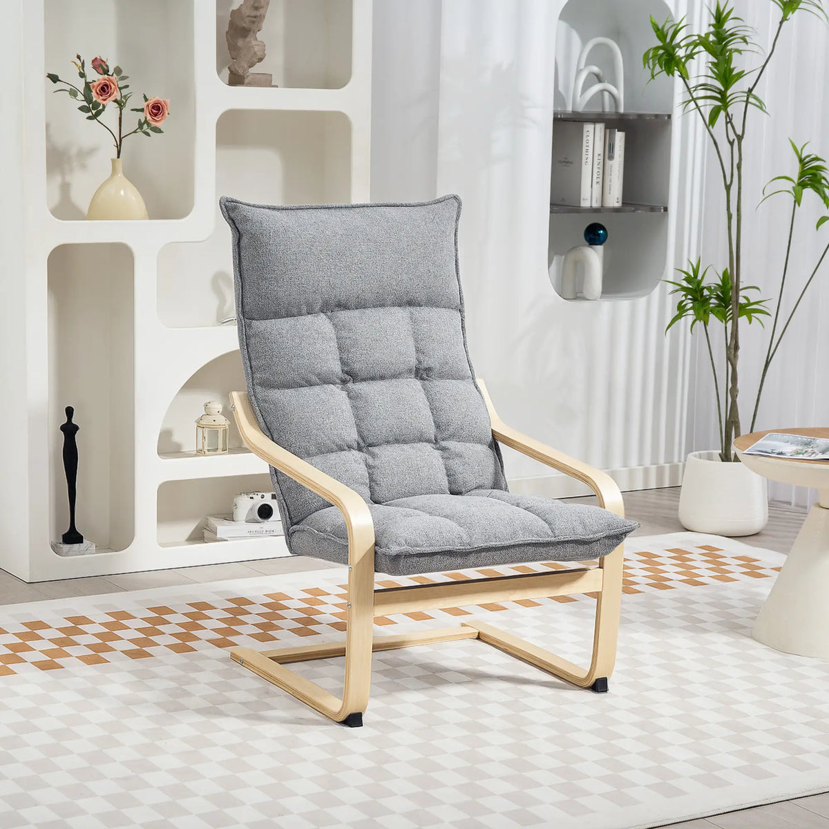 Modern Armchair, Upholstered Accent Chair, Curved Leg, Light Grey Accent Chairs at Gallery Canada