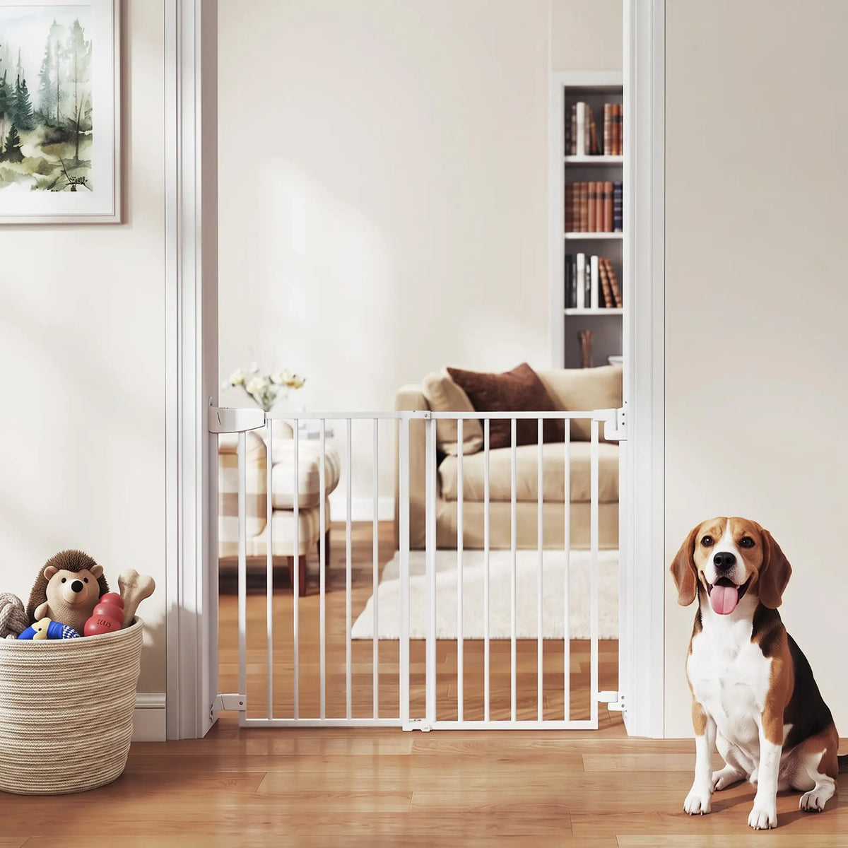 28.3-42.7 In Wide Dog Gate, Dual Locks, White Pet Gates at Gallery Canada