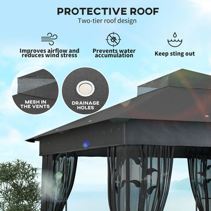 10' x 10' Outdoor Gazebo, UV30+ Double Roof, with Shelves and Netting Gazebos at Gallery Canada