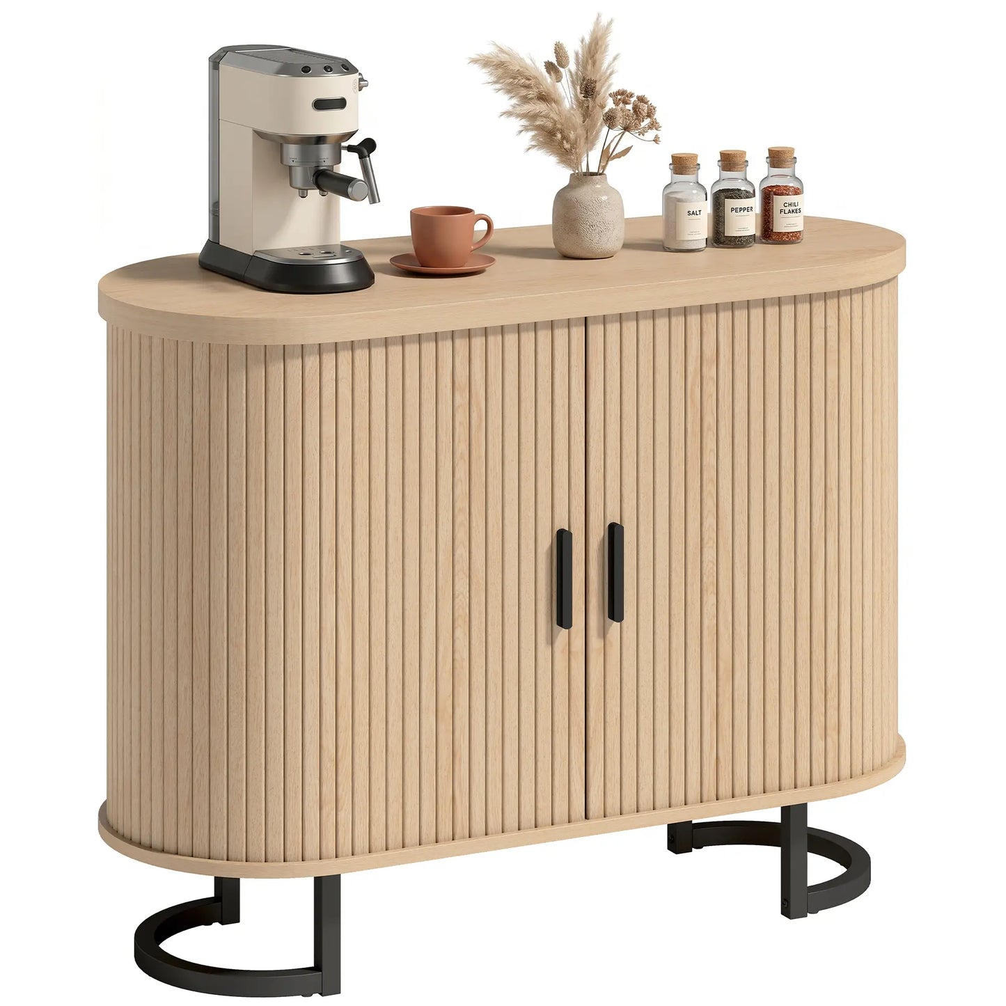 Sideboard Buffet Cabinet, Curved Tambour Doors, Natural Wood Storage Cabinets at Gallery Canada