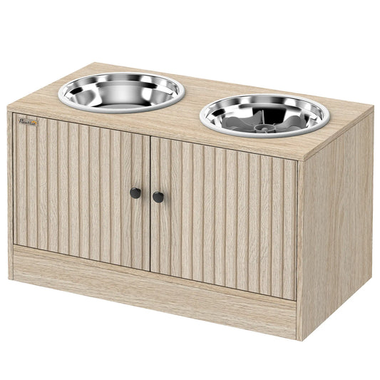 Raised Dog Bowls, Slow Feeder, 2 Stainless Steel Bowls Non-Slip, Oak Dog Bowls Oak at Gallery Canada