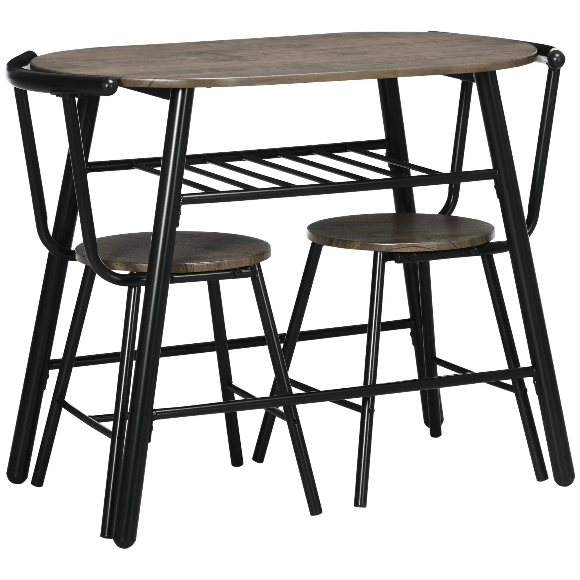 3-Piece Oval Dining Table Set, 2 Chairs, Metal Frame, 35.4