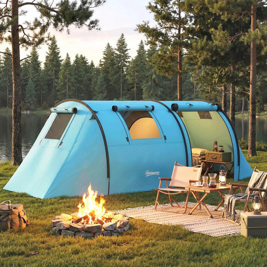 3-4 Person 2 Room Camping Tent, 3000Mm Waterproof, Sky Blue Camping Tents Sky Blue at Gallery Canada