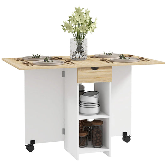 Folding Dining Table, Drop Leaf with Drawer, Storage Shelves, Oak Bar Tables & Dining Tables Oak at Gallery Canada