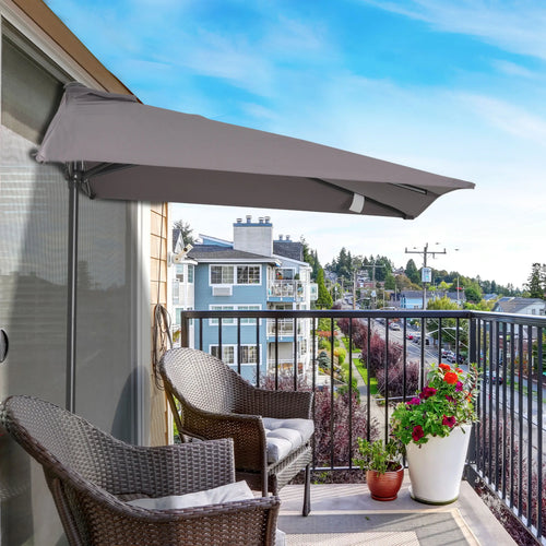 8ft Half Round Umbrella, Outdoor Patio Sun Shade, 5 Ribs