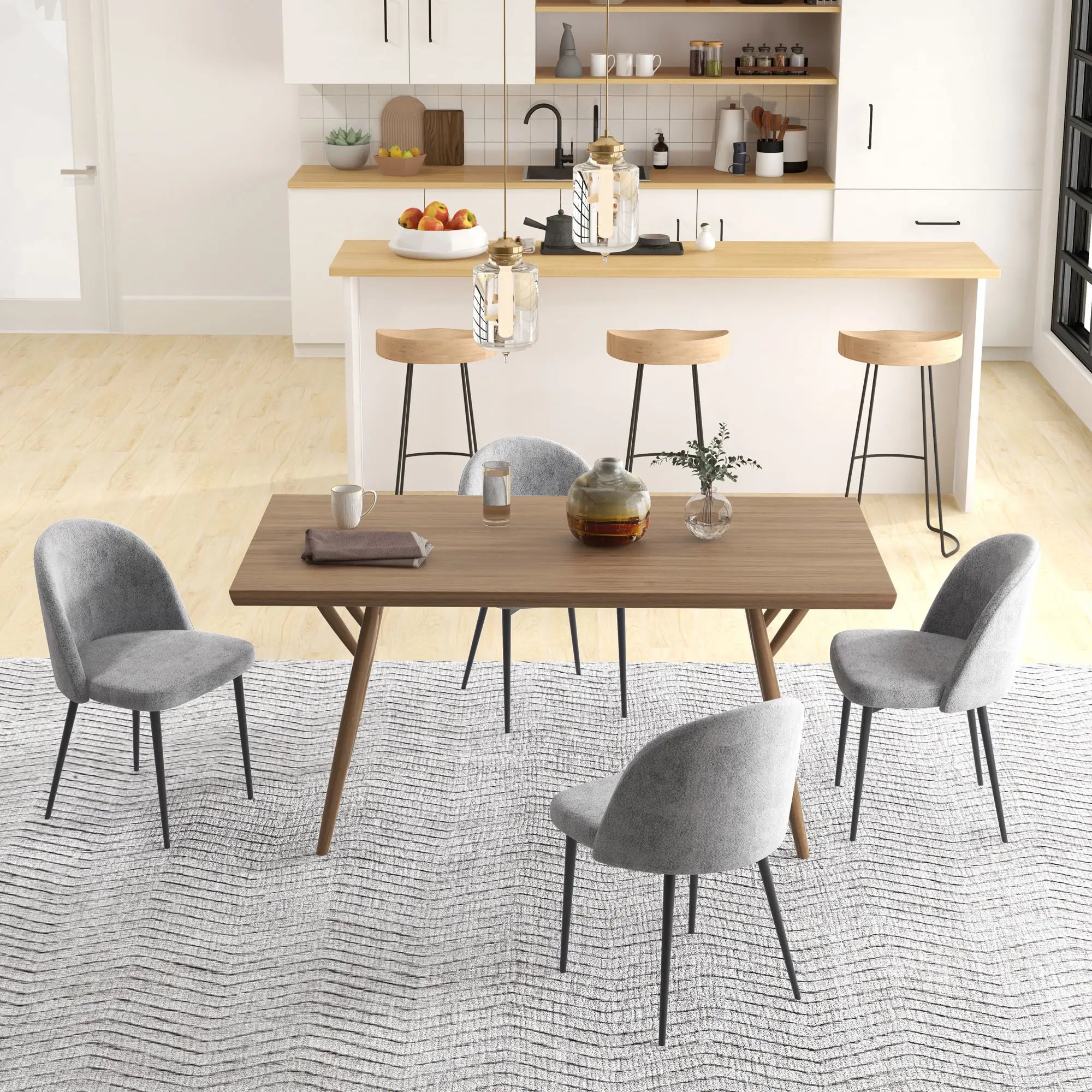 Modern Dining Chairs, Set of 4, Mid-Back Velvet Upholstery, Grey Dining Chairs at Gallery Canada