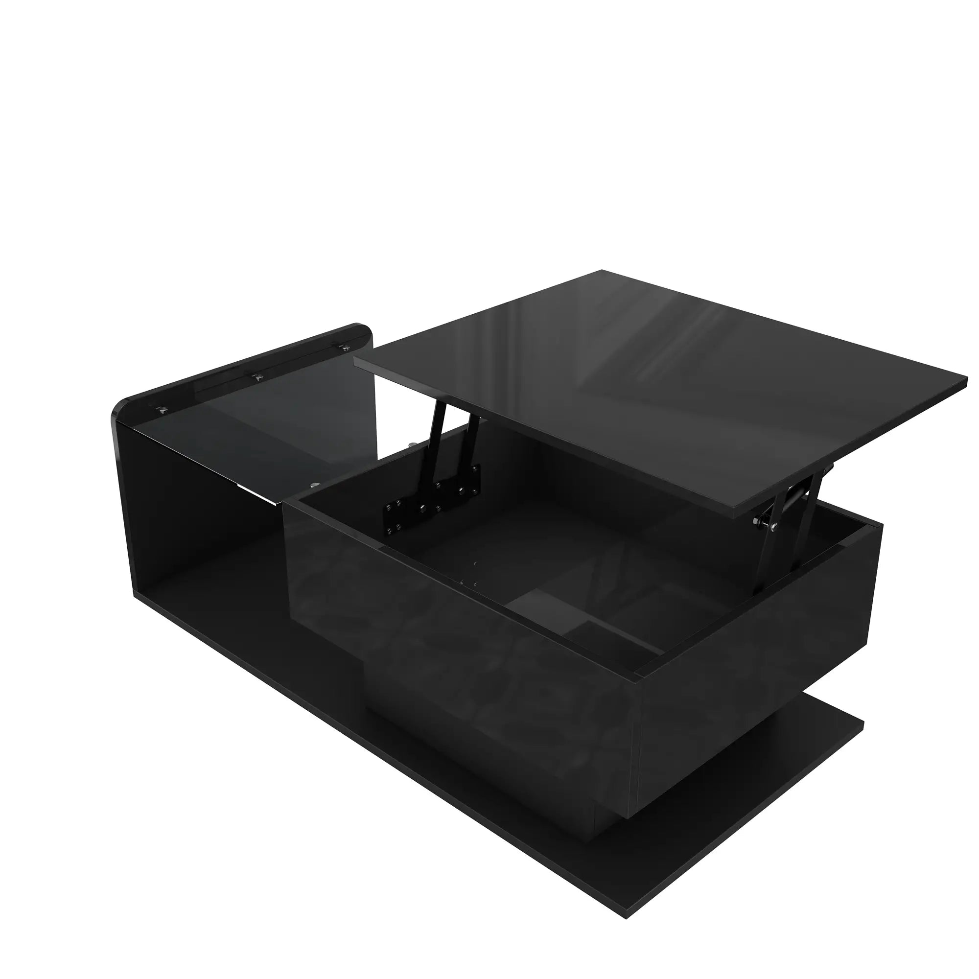 Coffee Table, Tempered Glass Top, LED Light, Adjustable Height, 39.5