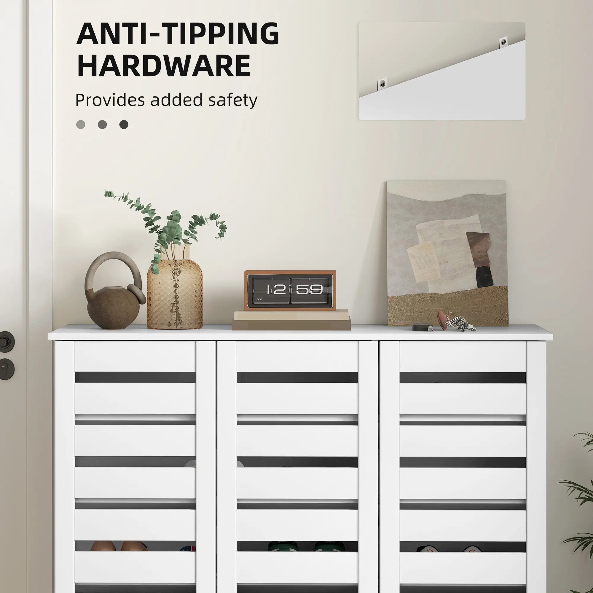 Narrow Shoe Cabinet, Slatted Doors, Adjustable Shelves, 20 Pairs, White Shoe Storage Cabinets & Racks at Gallery Canada