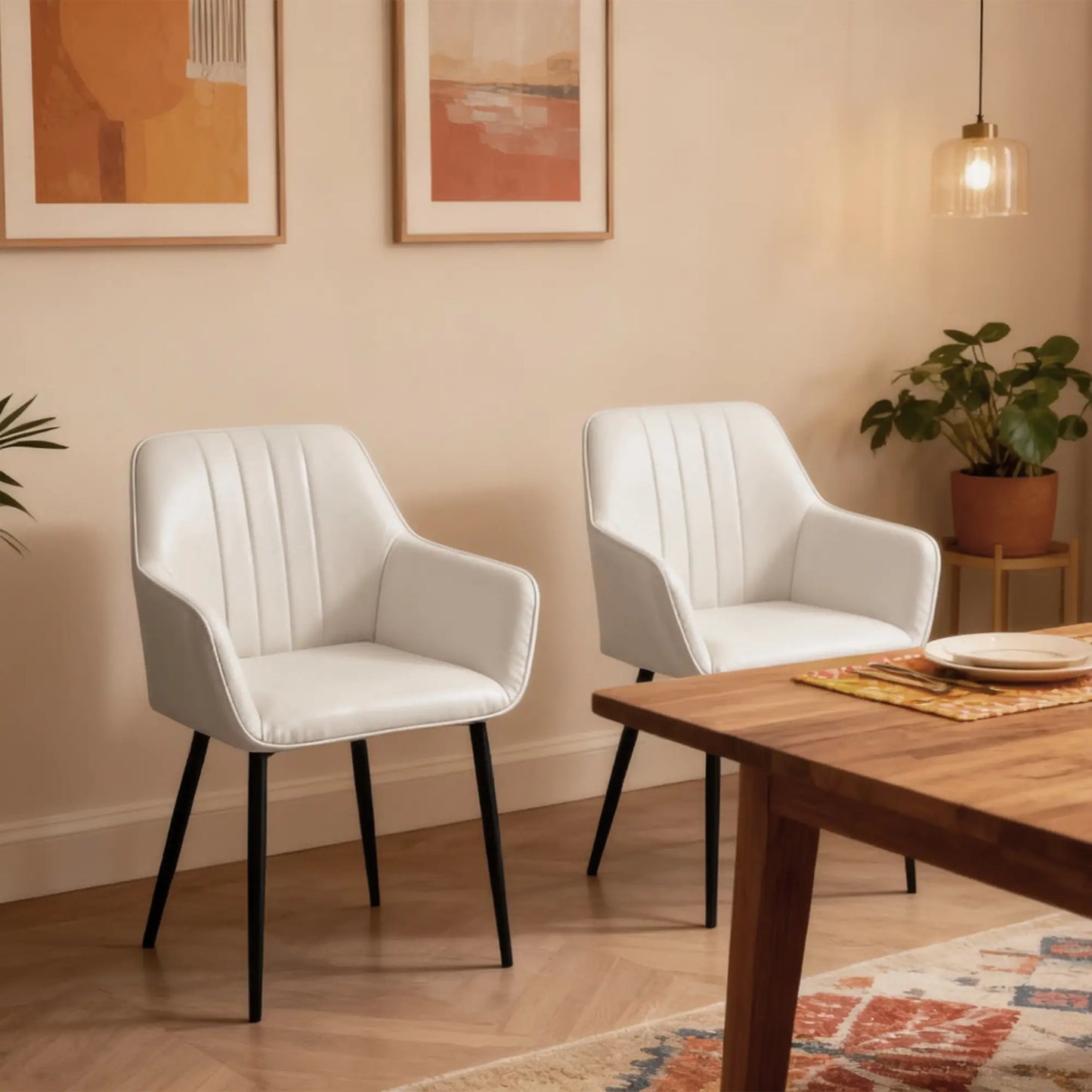 Dining Chairs Set of 2, Upholstered Linen Fabric, Beige Bar Stools at Gallery Canada