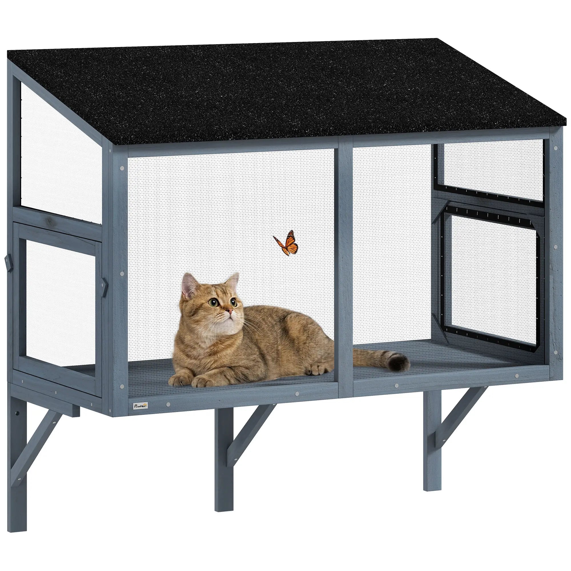 Outdoor Cat Enclosure, Expandable Wooden Cat House, 39.4