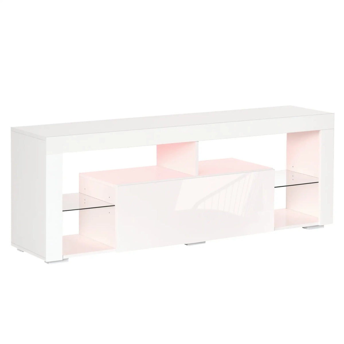 TV Stand for 55-Inch TVs, LED Lights, Remote Control, Storage Drawer, White TV Stands White at Gallery Canada