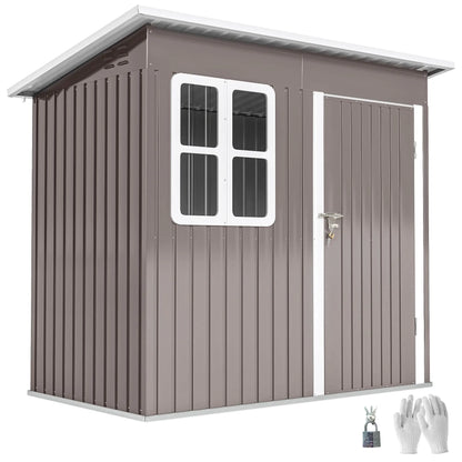 7' x 4' Galvanised Steel Outdoor Storage Shed, Garden Shed With Window, Lockable Door, Air Vents, Warm Grey Sheds at Gallery Canada