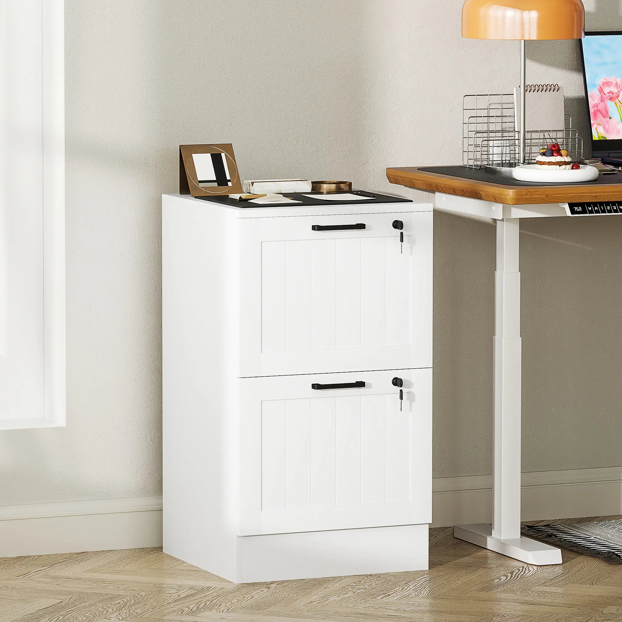 2 Drawer Filing Cabinet with Lock, Office Storage, A4 Letter Size, White Office Cabinets & Cupboards at Gallery Canada