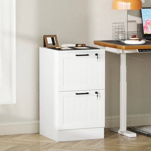 2 Drawer Filing Cabinet with Lock, Office Storage, A4 Letter Size, White