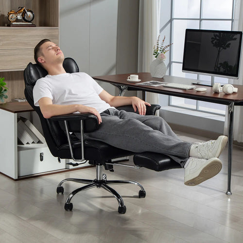 400LBS Massage Office Chair, 6-Point Vibration, Footrest, Lumbar Support, Black