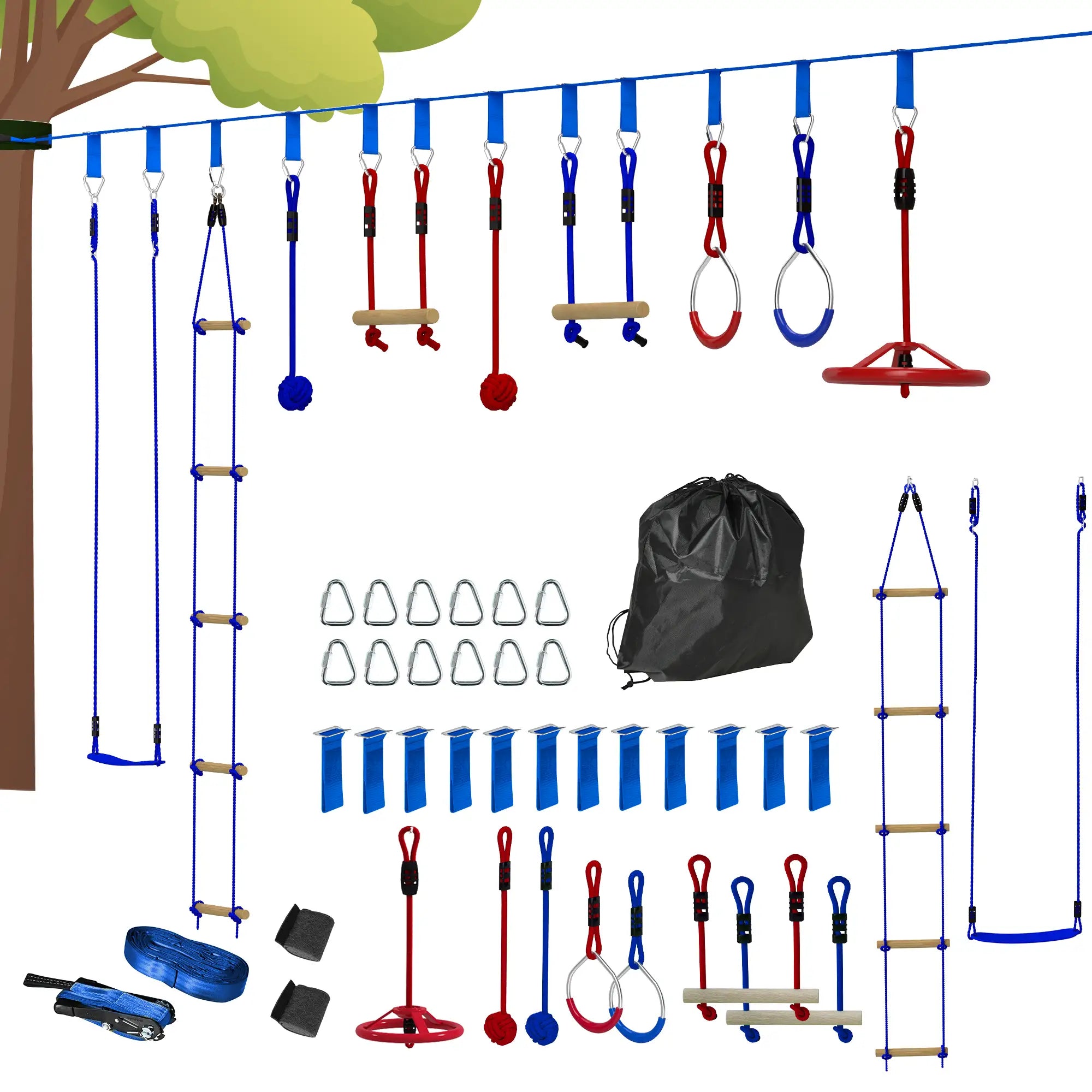 32.8' Kids Ninja Warrior Course, Swing, Monkey Bars, Ladder, Gym Rings, Blue Gym Sets & Swings at Gallery Canada